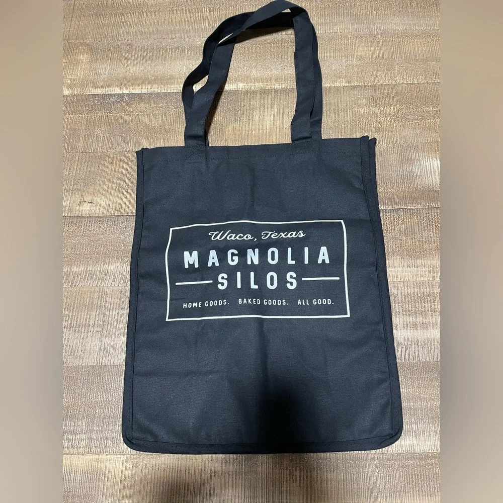 Magnolia Black Tote Bag with White Magnolia Silos Logo